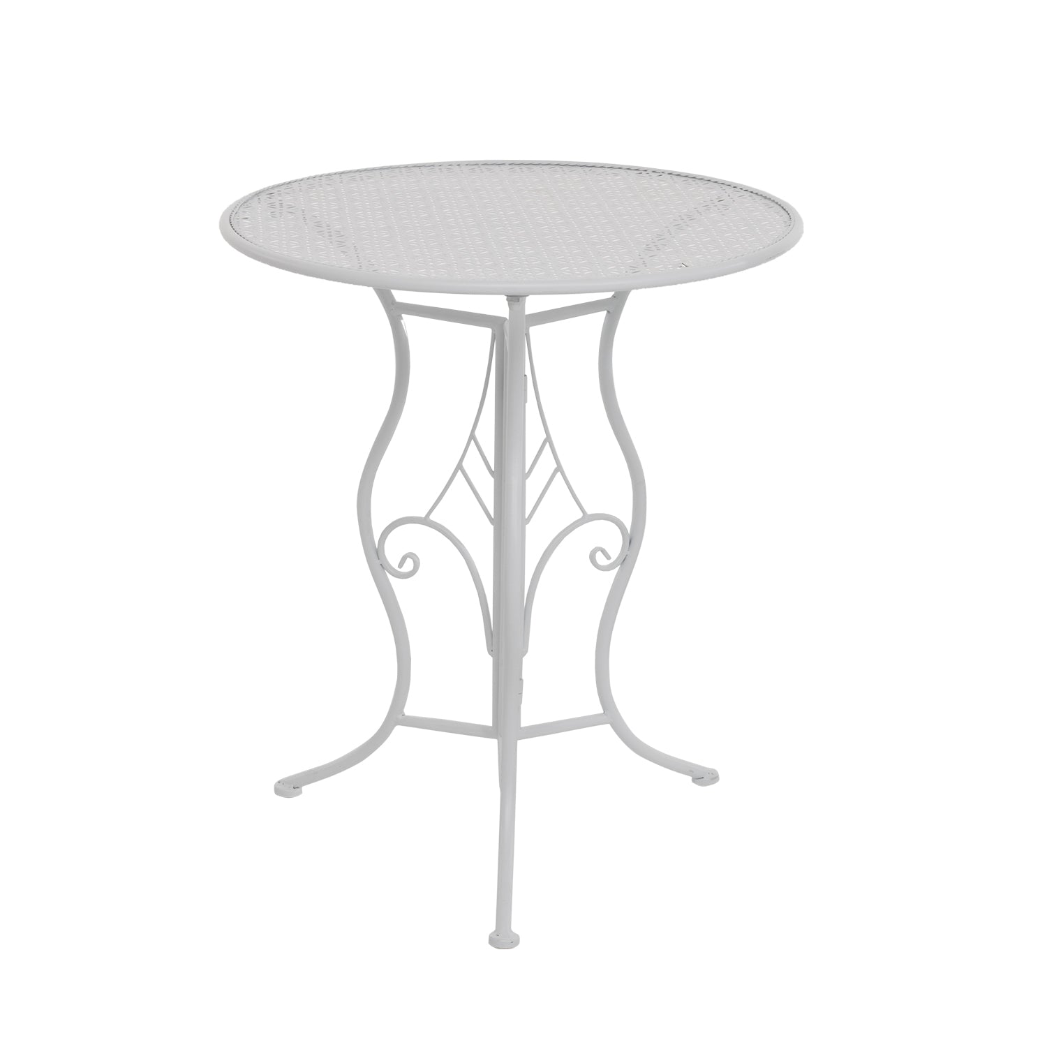 VESTIAMO CASA GIARDINO - Set giardino Bistrot tavolo rotondo 60 cm e 2 sedie pieghevoli in metallo Bianco Stile Liberty